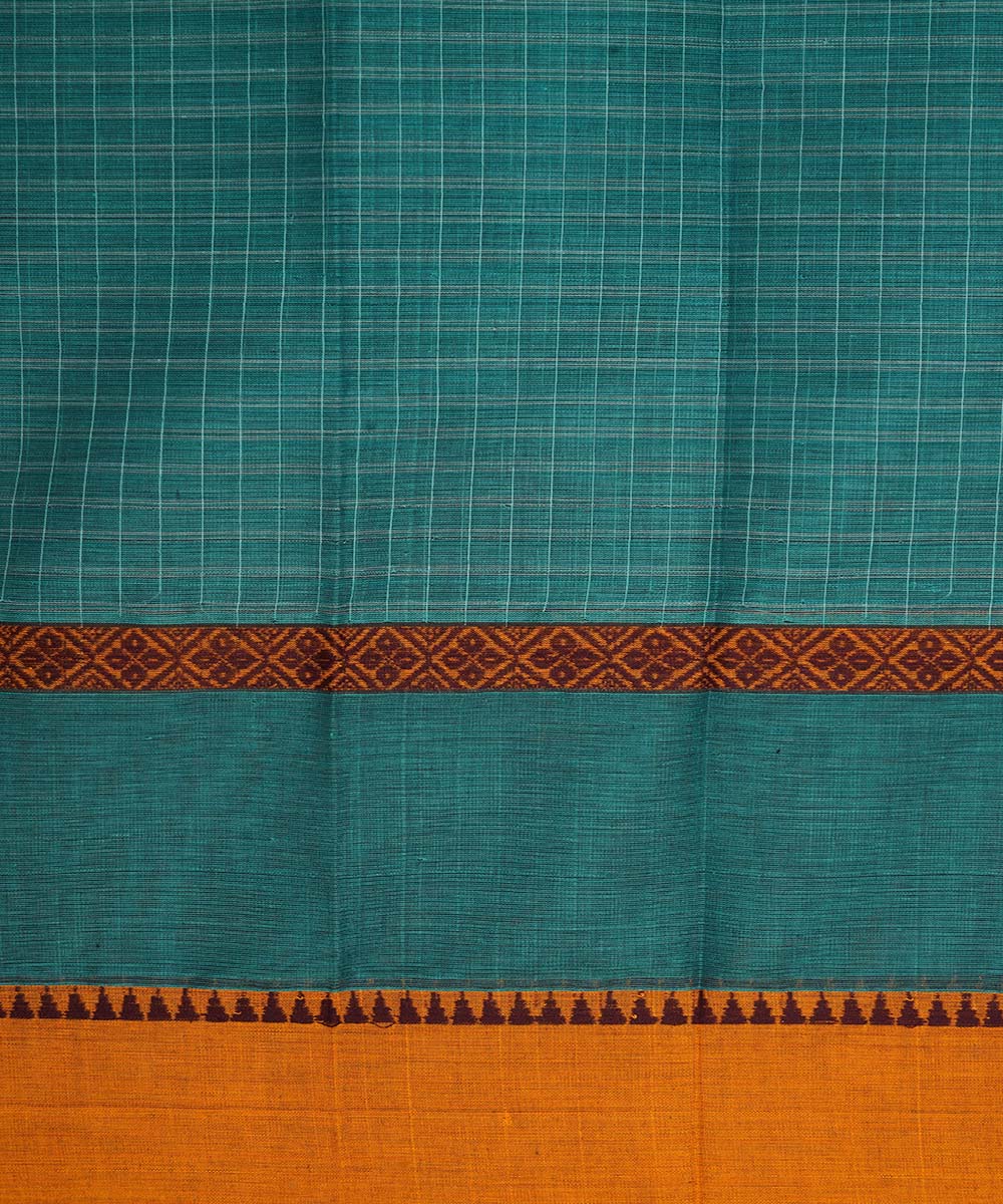 Sky blue checks cotton handwoven narayanapet saree