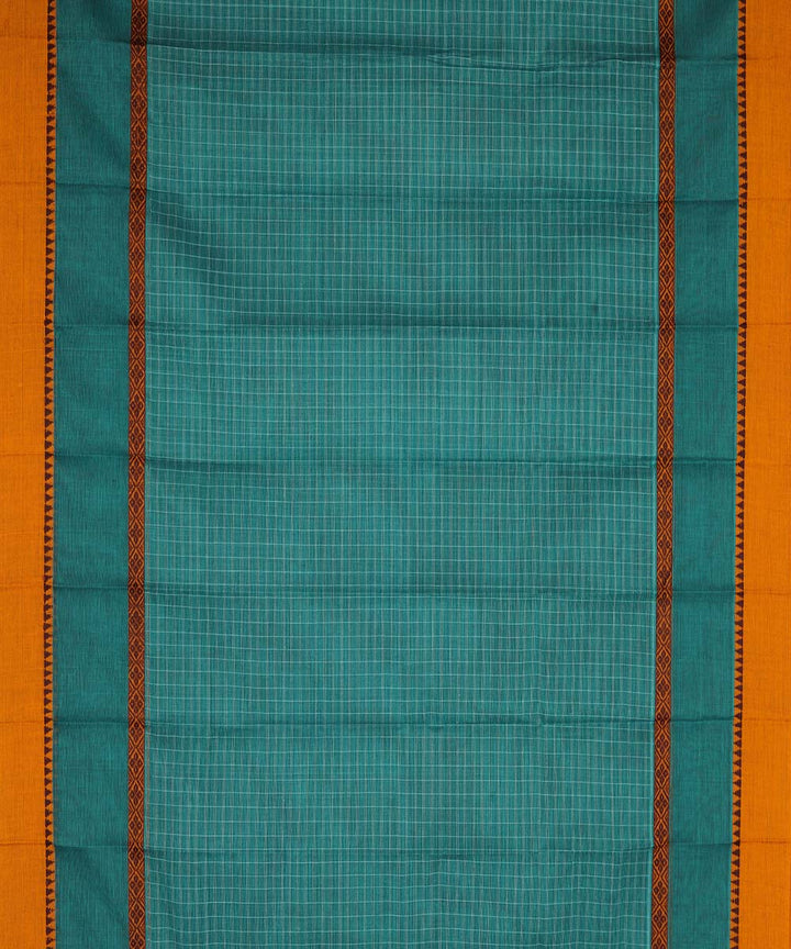 Sky blue checks cotton handwoven narayanapet saree