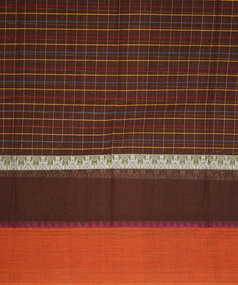 Brown grey checks cotton handwoven narayanapet saree