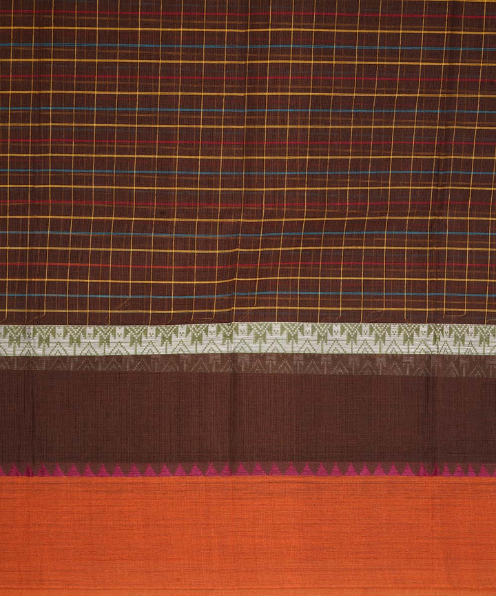 Brown grey checks cotton handwoven narayanapet saree