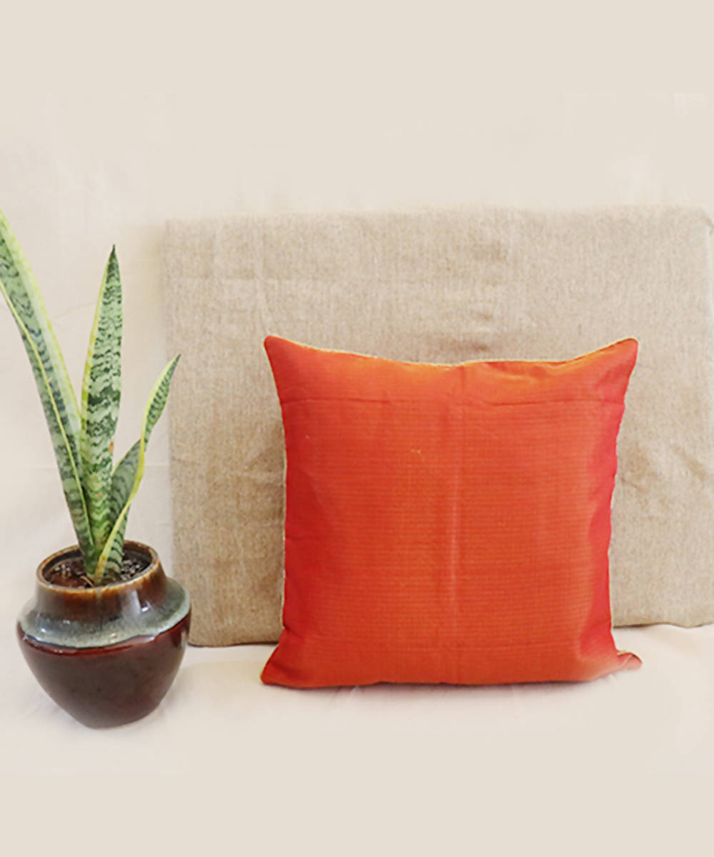 Handmade solid orange kota festive cushion cover