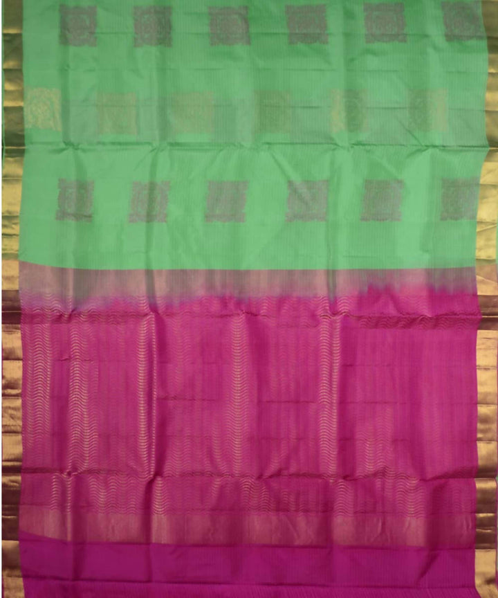 Pista Green Pink Handloom Soft Silk Saree