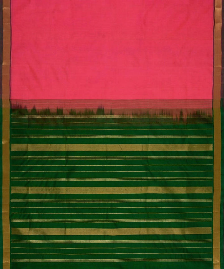 Bright pink kanjivaram silk cotton saree with green border