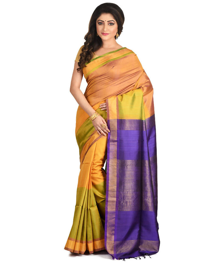Resham shilpi lime green bengal silk saree with handwoven design