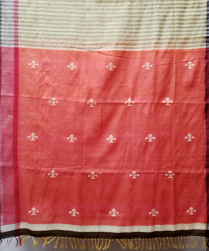 Pink yellow handwoven extra weft silk saree