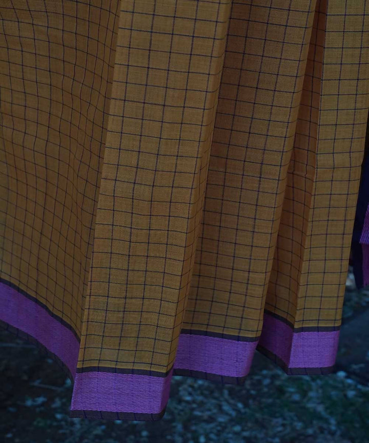 Yellow orange Cotton Handwoven mangalagiri saree