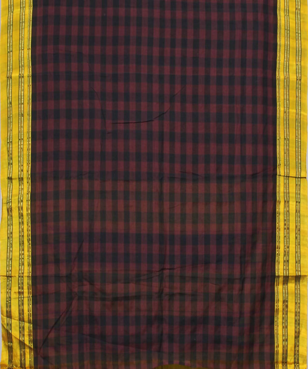 maroon black checks handwoven gomi teni border ilkal saree