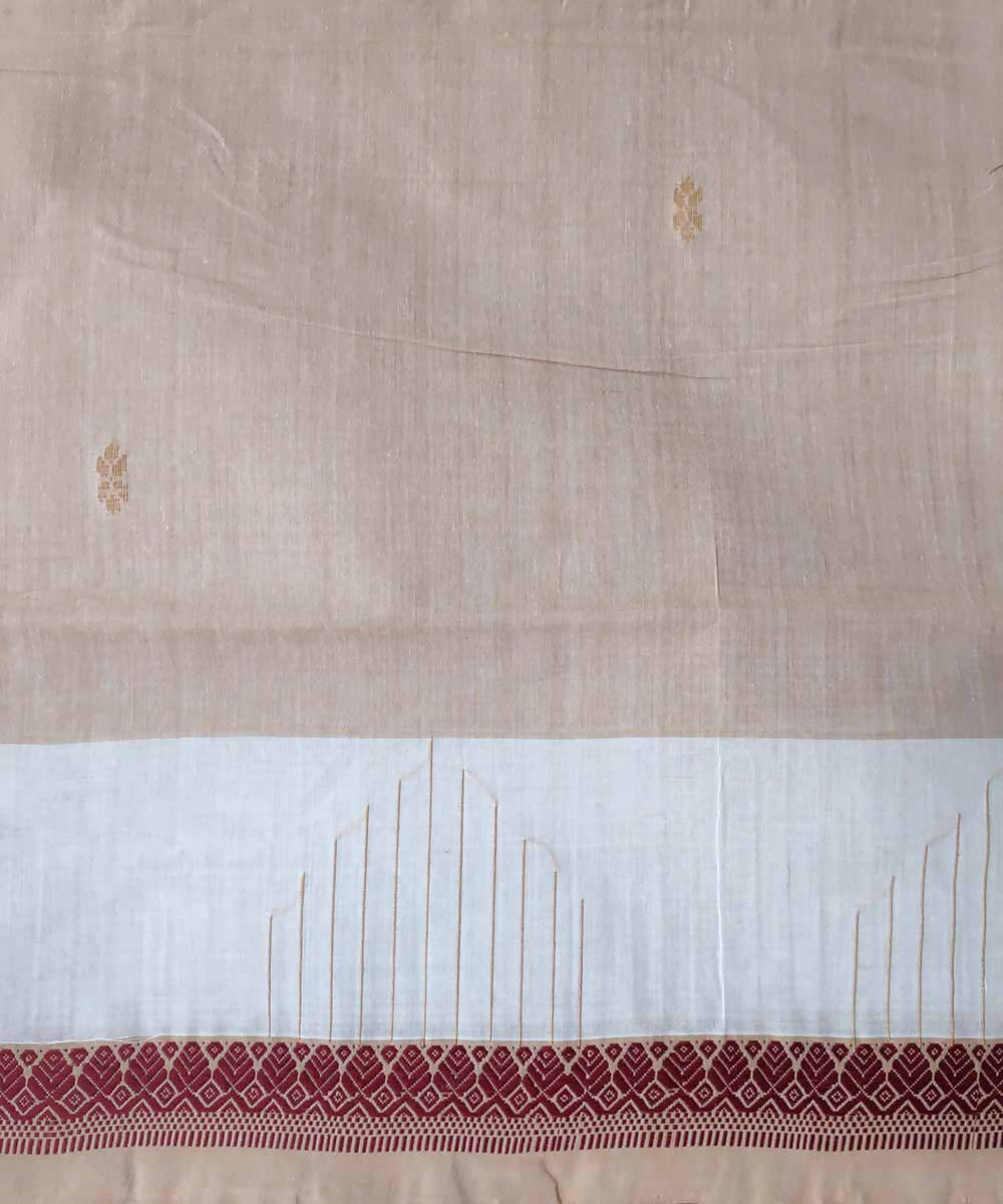Cream powder brown handloom cotton venkatagiri saree