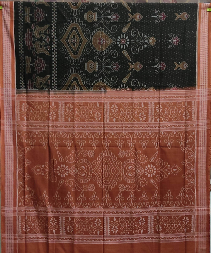 Dark green brown cotton handwoven sambalpuri saree