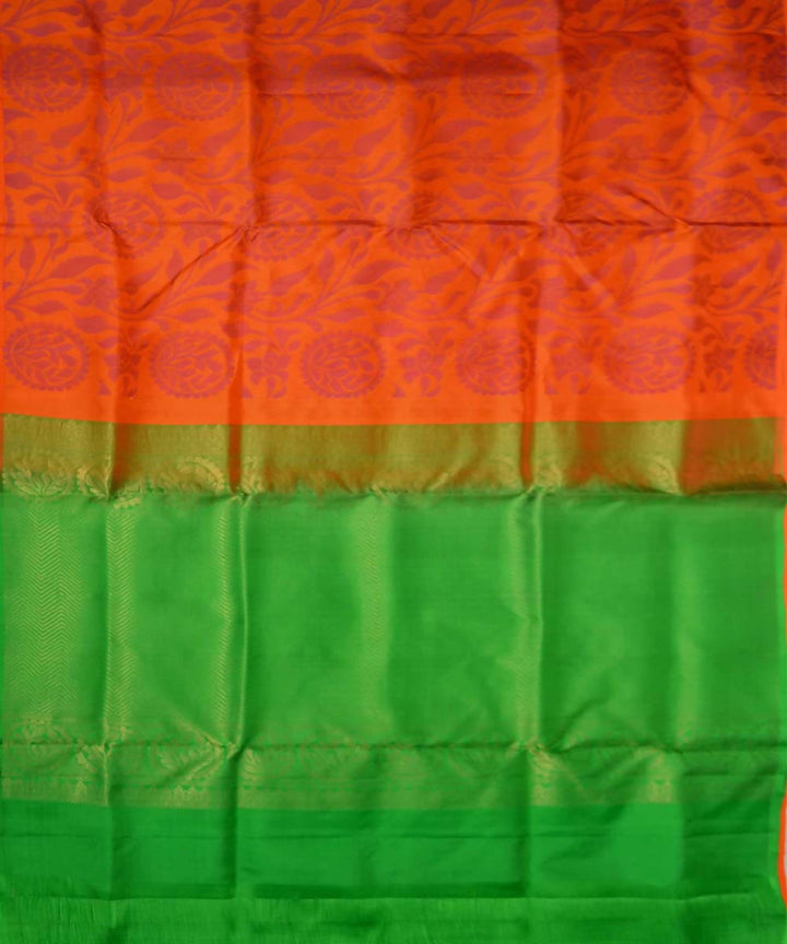 Orange Green Handloom Soft Silk Saree