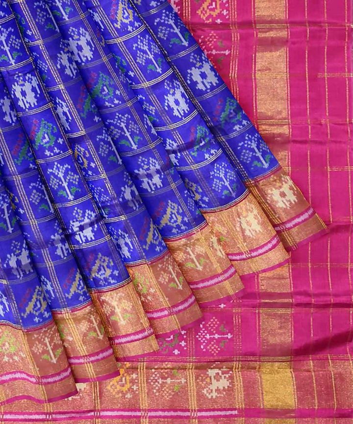 Navy blue pink handloom patola silk saree