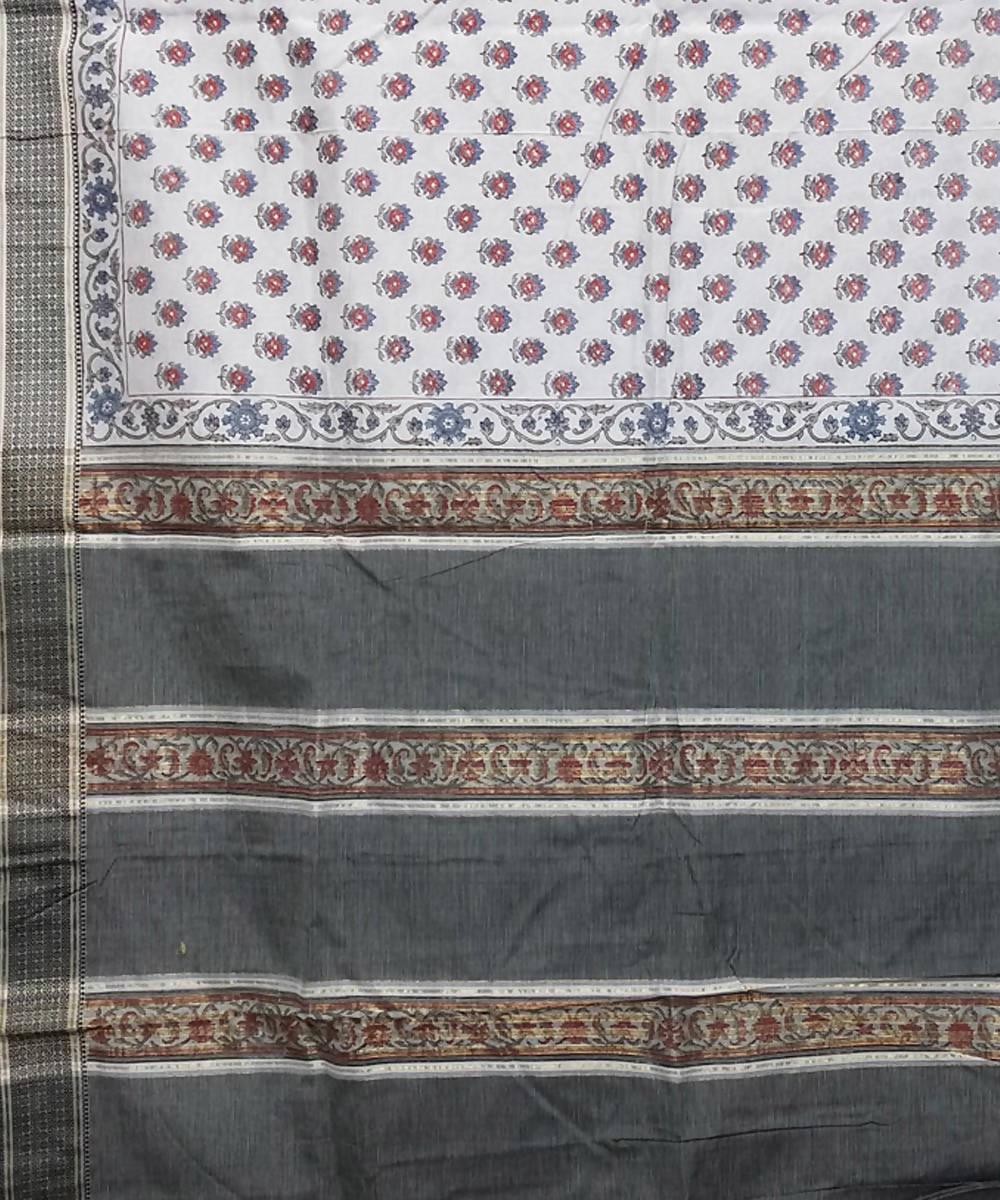 Baby powder white handwoven cotton silk maheshwari saree