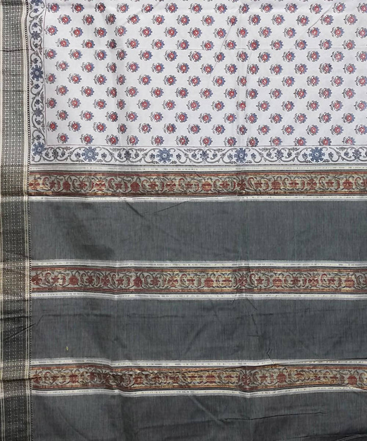 Baby powder white handwoven cotton silk maheshwari saree