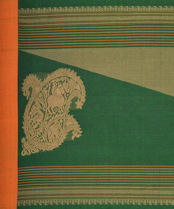 Emerald green Handloom Kanchi thread work cotton saree