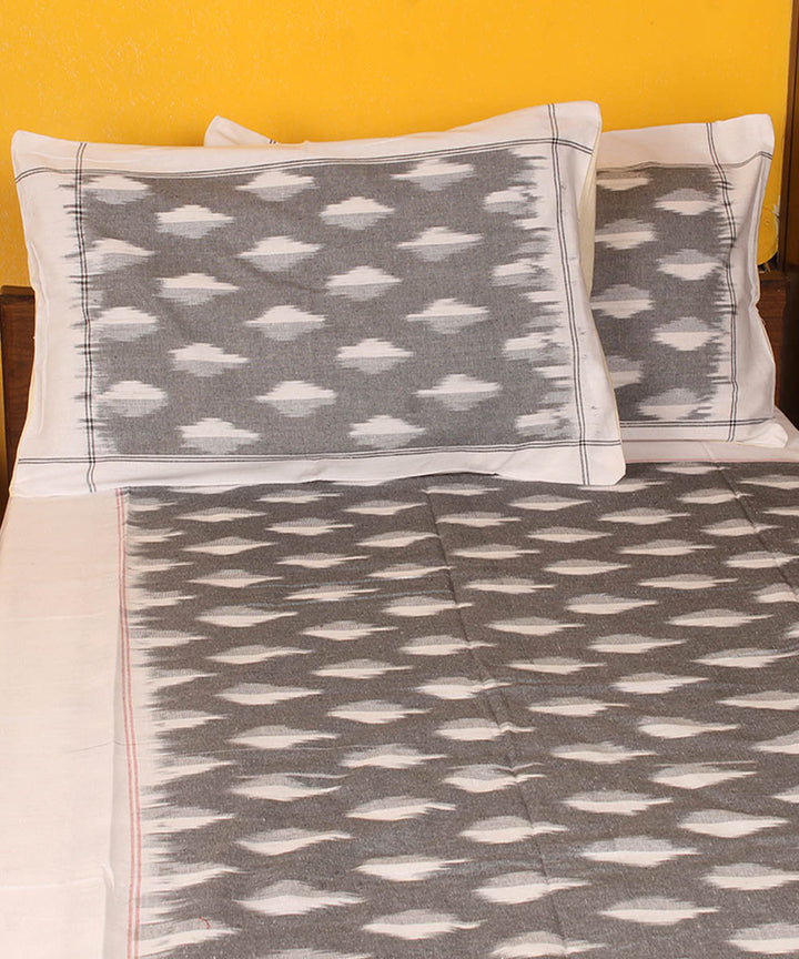 Grey cotton handwoven pochampally ikat bedsheet