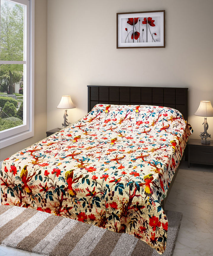 Kantha stitch double layered cotton bed cover