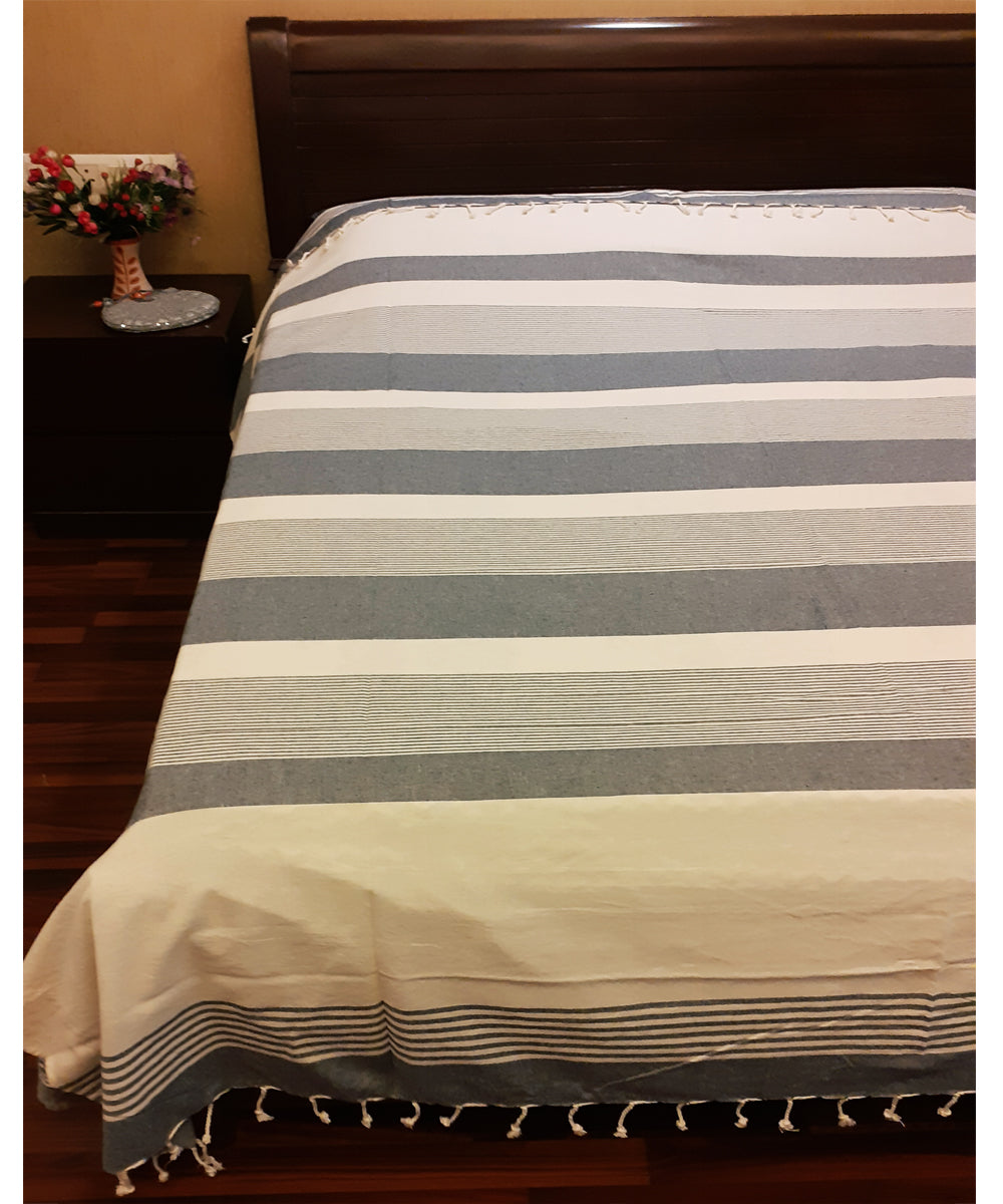 Grey white handspun turkish cotton double bedcover