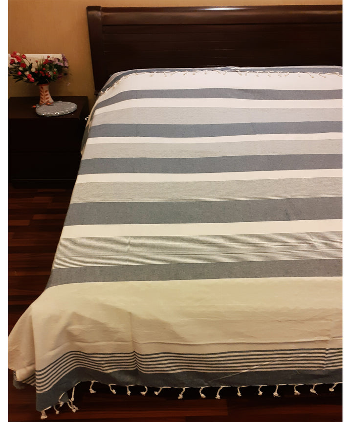 Grey white handspun turkish cotton double bedcover