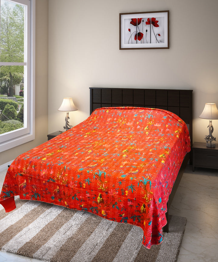 Kantha stitch double layered cotton bed cover