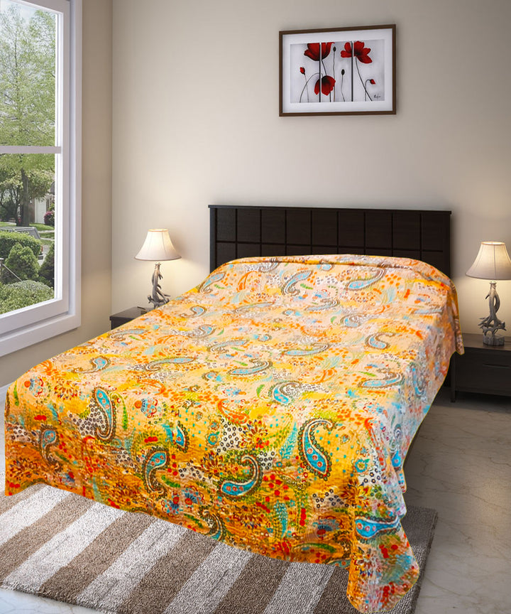 Kantha paisley double layered cotton bed cover