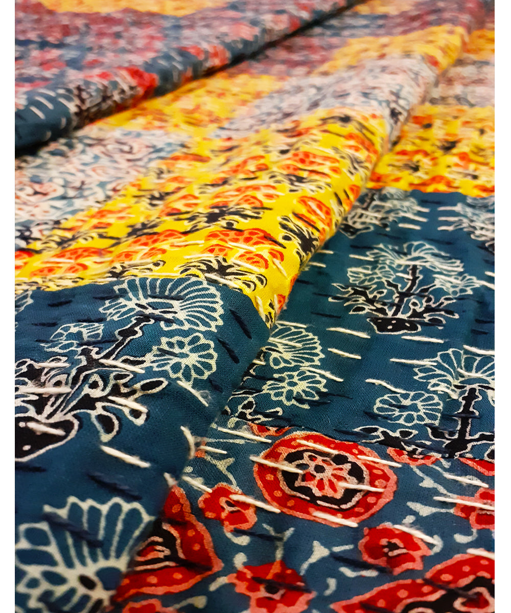 Cotton patchwork double layered kantha stitch handmade bedcover
