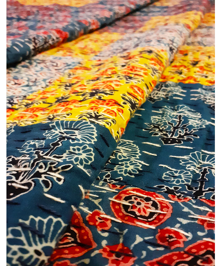 Cotton patchwork double layered kantha stitch handmade bedcover