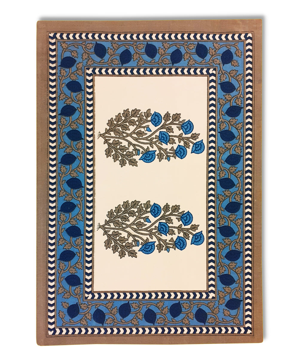 Blue hand block printed cotton table mat with napkin