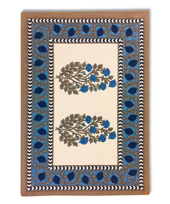 Blue hand block printed cotton table mat with napkin