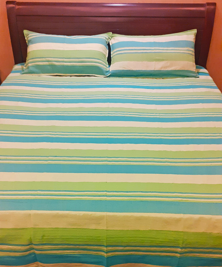 Light green handspun handloom cotton double bedcover and pillow cover