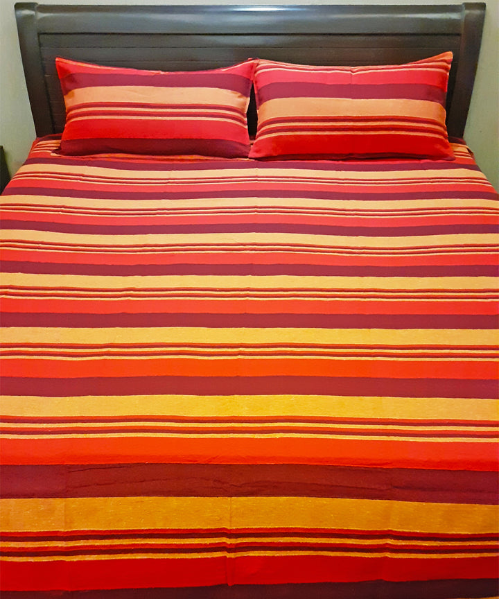 Multicolor handspun handloom cotton double bedcover with pillow covers