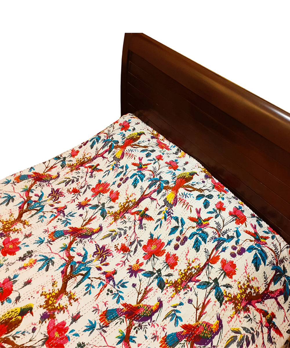 Kantha stitch double layered cotton bed cover