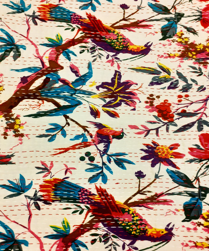 Kantha stitch double layered cotton bed cover