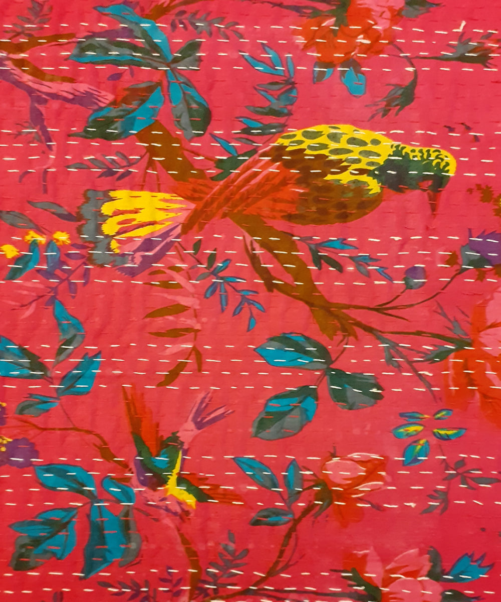 Kantha stitch double layered cotton bedcover