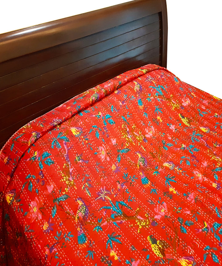 Kantha stitch double layered cotton bed cover