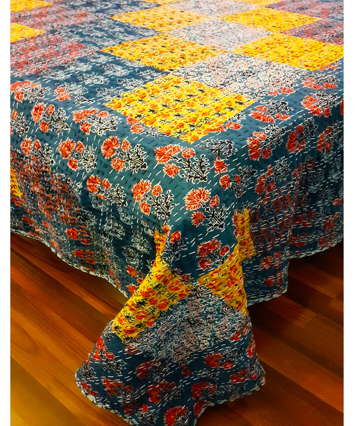 Cotton patchwork double layered kantha stitch handmade bedcover
