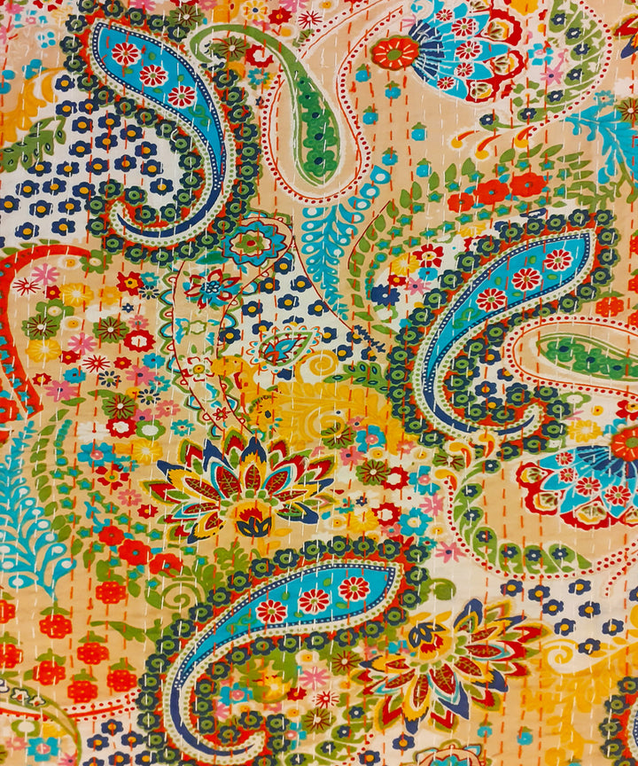 Kantha paisley double layered cotton bed cover