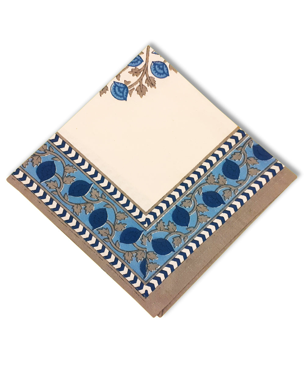 Blue hand block printed cotton table mat with napkin