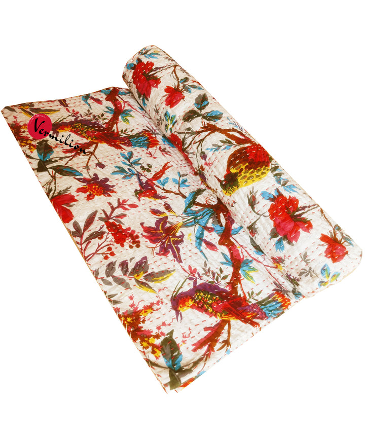 Kantha stitch double layered cotton bed cover