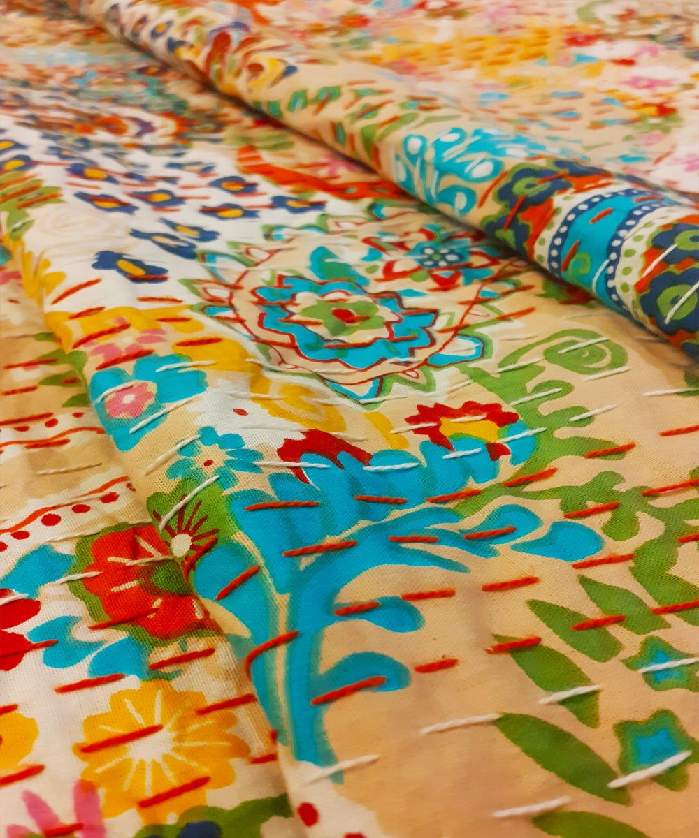 Kantha paisley double layered cotton bed cover