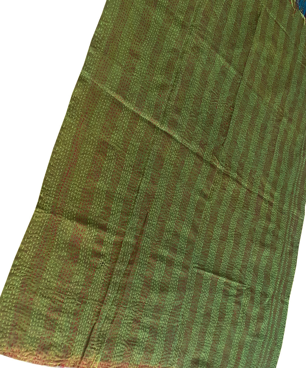 Hand stitched patchwork reversible kantha silk shawl