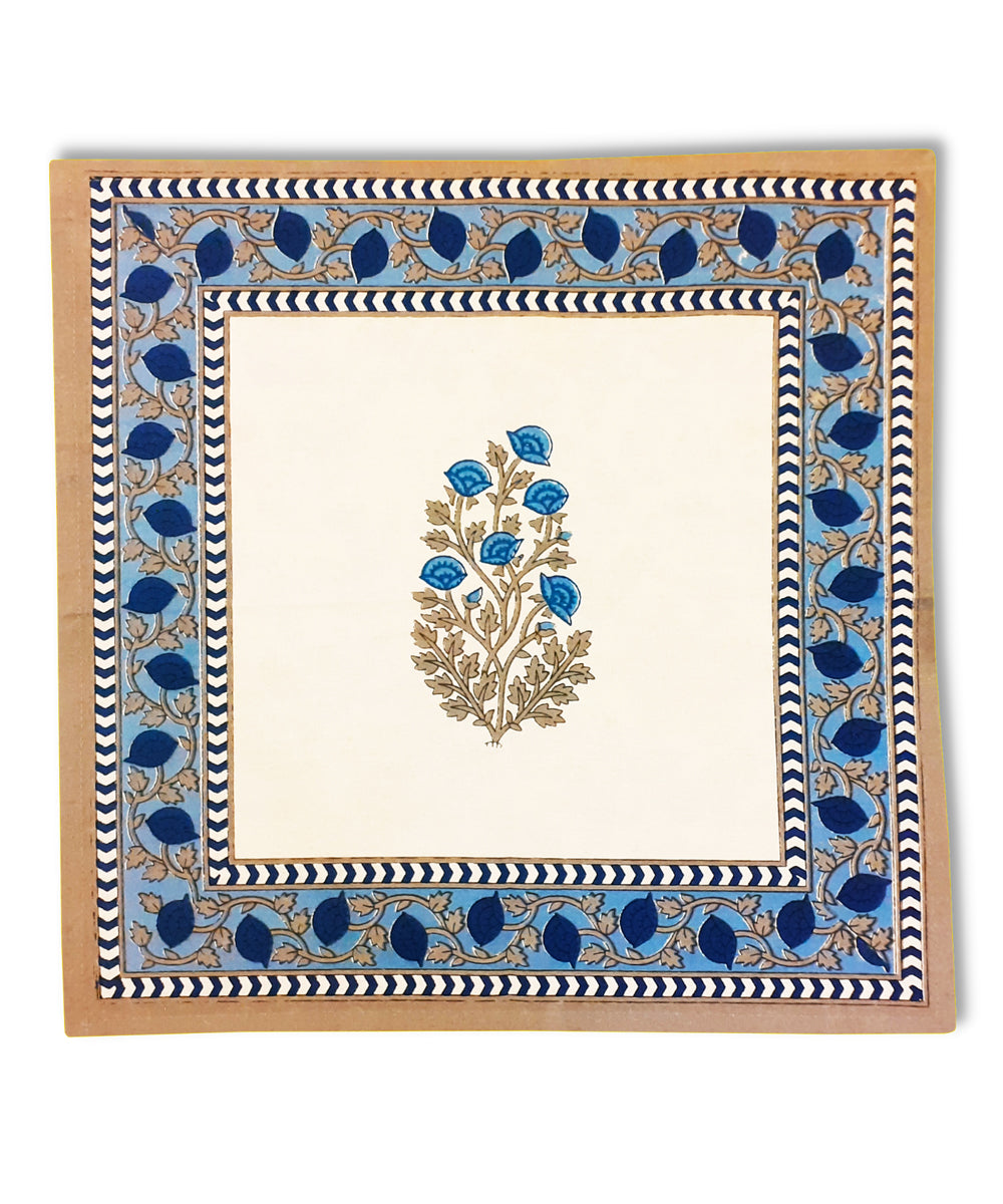 Blue hand block printed cotton table mat with napkin