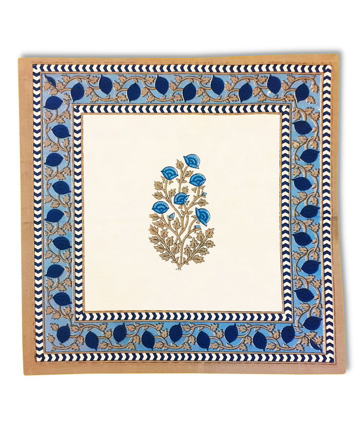 Blue hand block printed cotton table mat with napkin