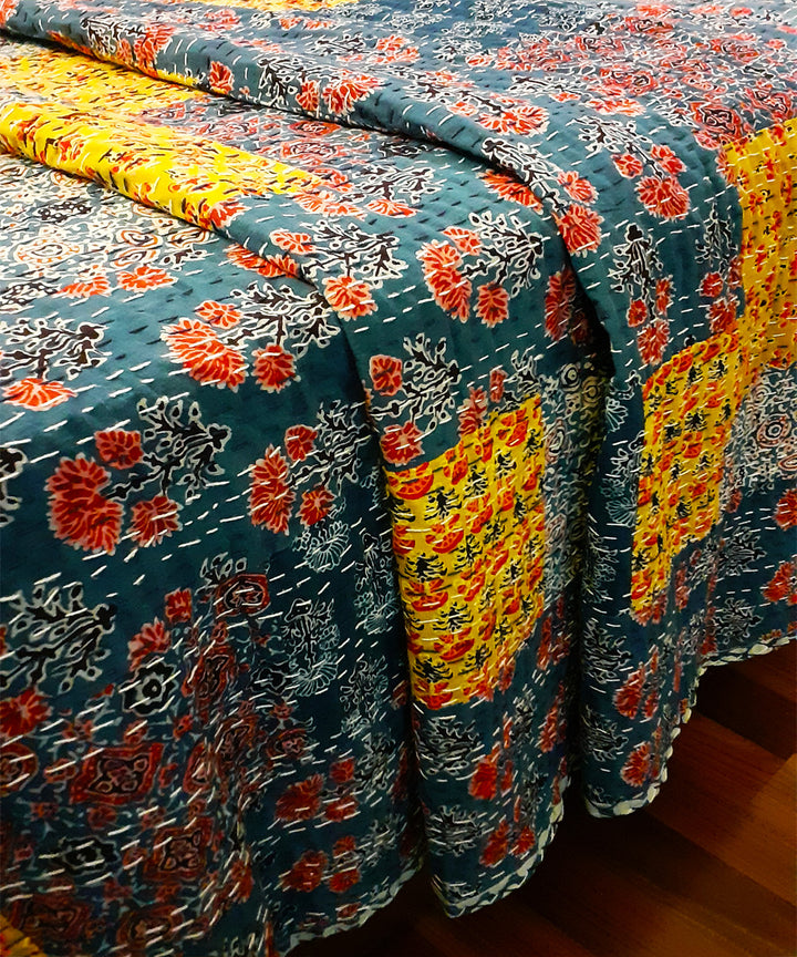 Cotton patchwork double layered kantha stitch handmade bedcover