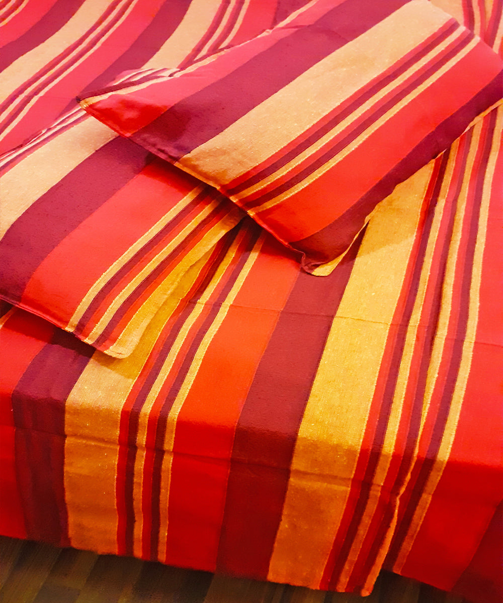 Multicolor handspun handloom cotton double bedcover with pillow covers