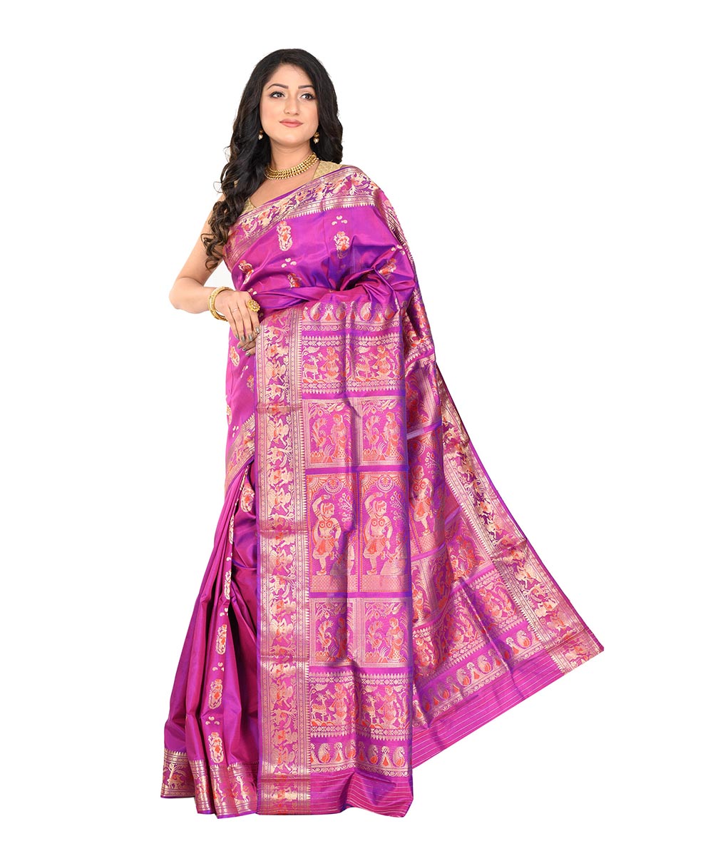 Purple handwoven baluchari silk saree