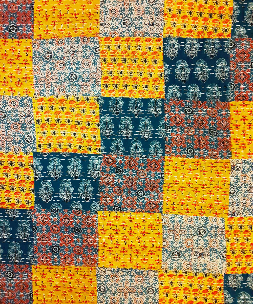 Cotton patchwork double layered kantha stitch handmade bedcover