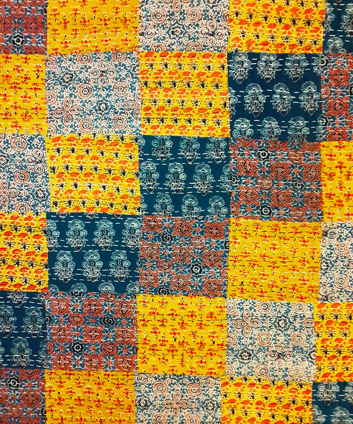 Cotton patchwork double layered kantha stitch handmade bedcover