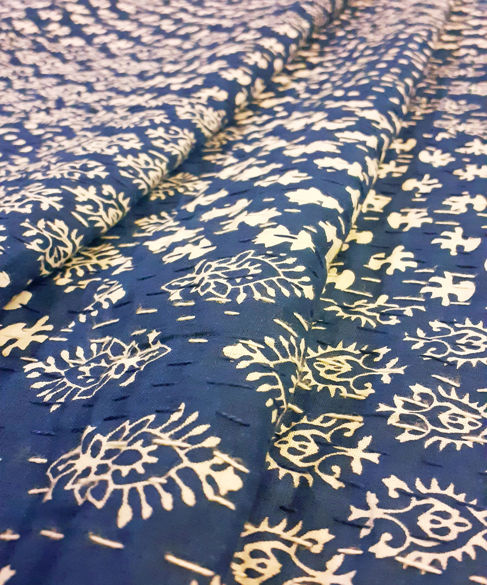 Double layered cotton kantha work indigo bed cover