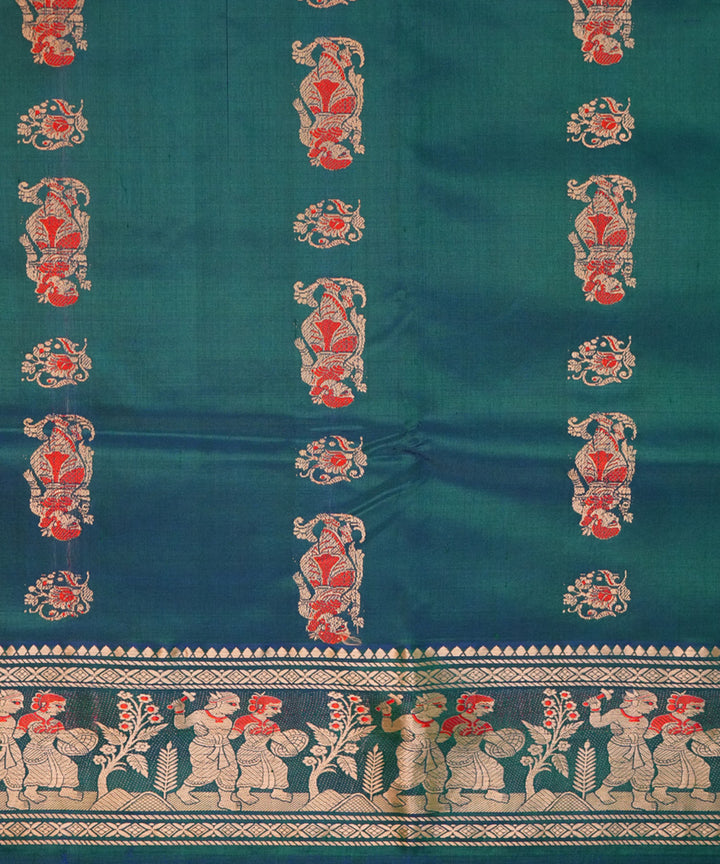 Turquoise blue handwoven silk baluchari saree