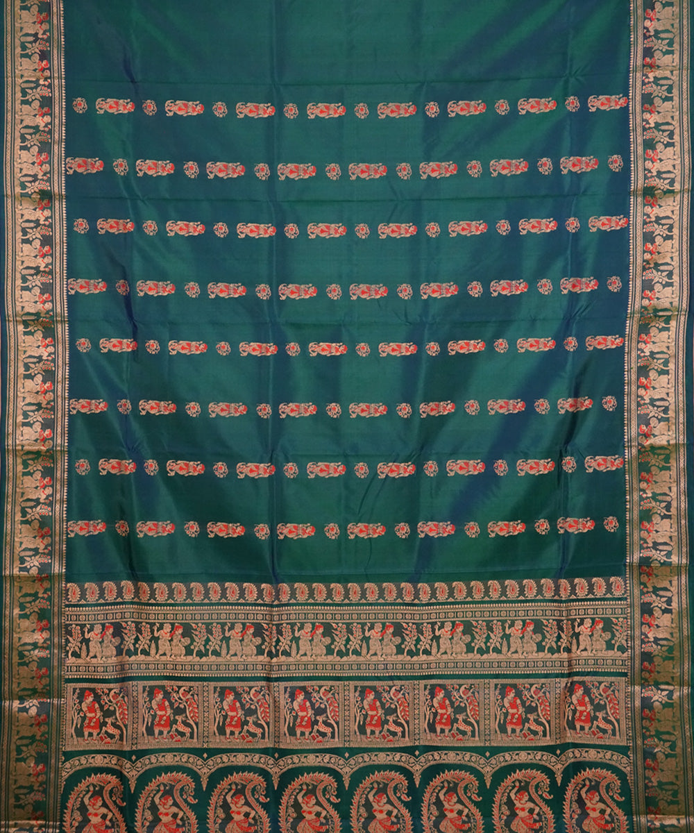 Turquoise blue handwoven silk baluchari saree